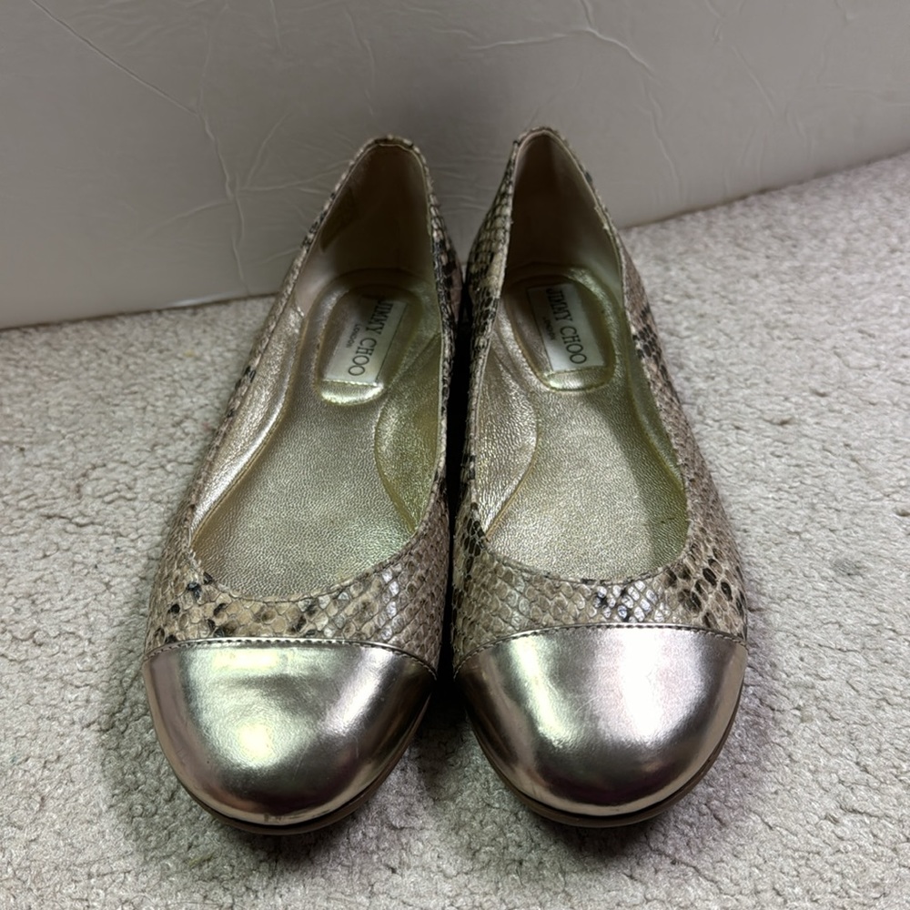 Women’s Jimmy Choo Gold Snake Skin Leather Ballet Flats Size 36